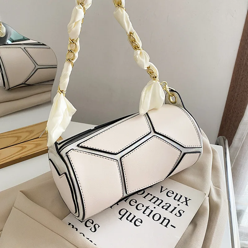 

Good selling solid color scarf shoulder PU leather barrel bag casual pillow shape women handbags shoulder bag for girls, Different colors