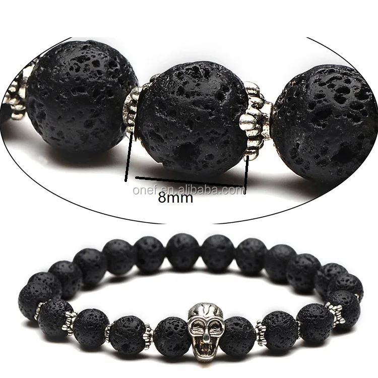 Free Shipping Cheap Fashion Men Natural Gemstone Agate Stone Jewelry Lava Bracelet with Skull Charm.jpg