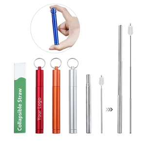 2019 Amazon top seller Reusable Metal Stainless Steel Collapsible Drinking Straws customized Telescopic straw With aluminum case
