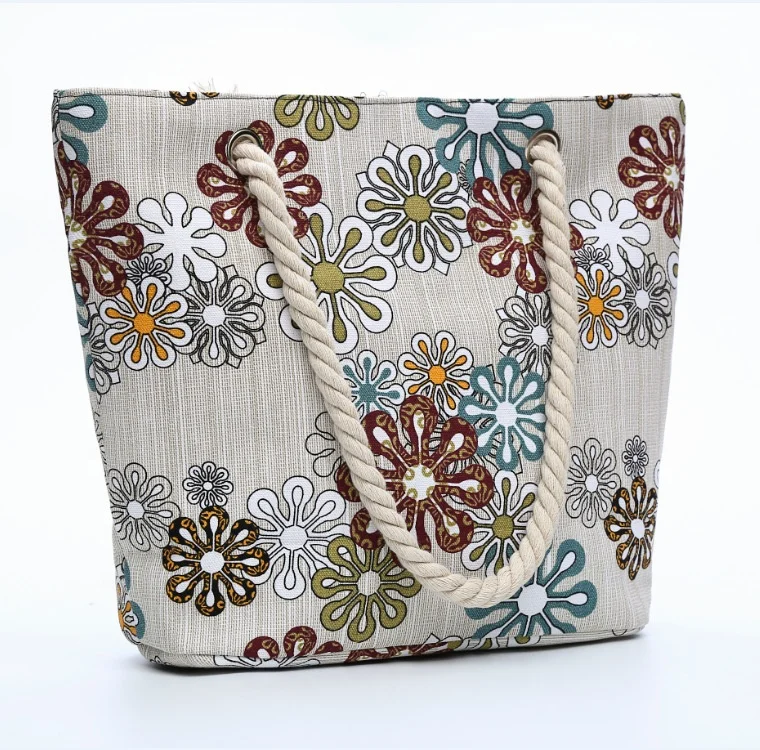 

Wholesale 2020 Floral Print Big Handbags Canvas Summer Bags Beach for Woman