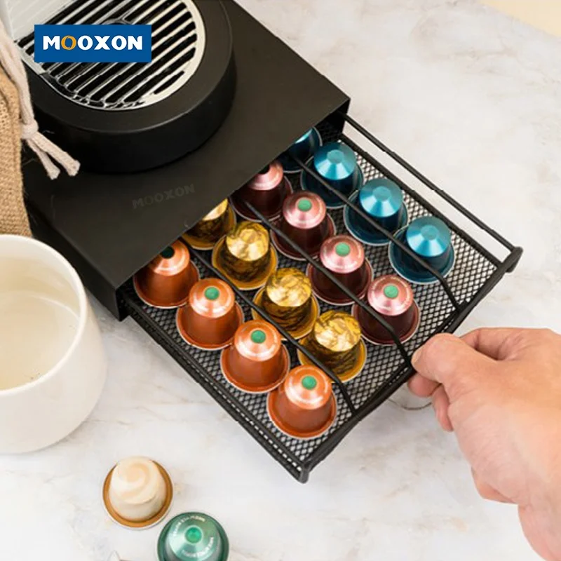 

Kitchen metal Storage 40 Pods Lavazza Dolce Gusto K Cup k-cup Holder Illy Nespresso Drawer Coffee Capsule drawer Box, Black