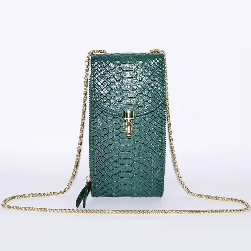 

Fashion INS Phone Box Bag Tote Clutch PU Leather Bag 2020 New Summer Snake Pattern Green Shoulder Bag