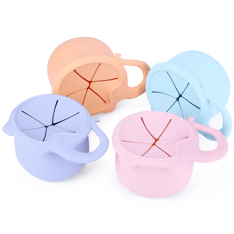 

Elephant silicone snack cup snack cup baby snack cup, Orange,bean green,blue grey,pink