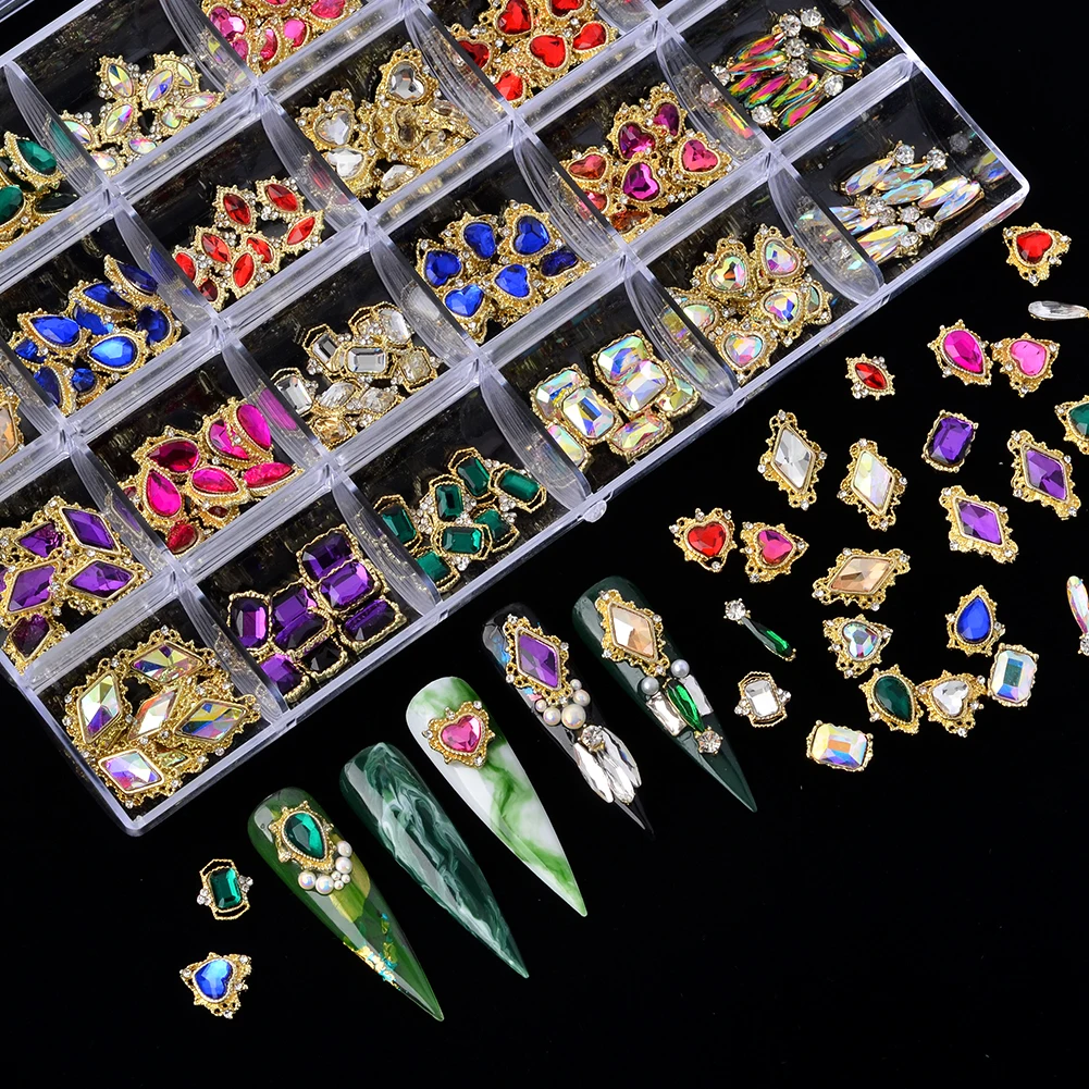 

Wholesale Bling Rhinestone Crystal Luxury Brand Name Logo Designer Nail Art Charms Zircon Boxes For Nails