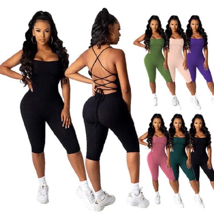 

Yingchao New Arrivals 2021 Summer Sexy Sport Yoga Jumpsuits Trendy Sleeveless One Piece Bandage Halter Sport Jumpsuit Women