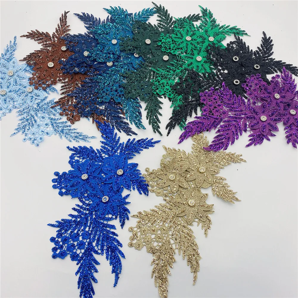 

Wholesale rhinestone appliqued patches flower patches for clothing