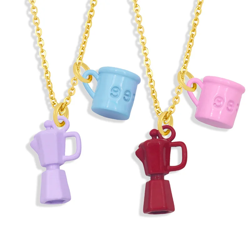 

MSYO Hot Sale Fashion Cute Oil Coffee Cup Necklace For Women, As picture