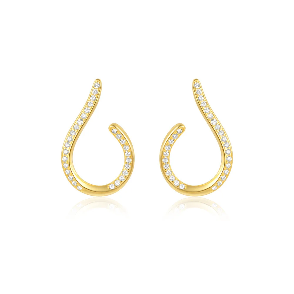 Fashion Jewelry 925 Sterling Silver Zircon Earrings Wave Circle Water Drop Shape Gold Plated Stud Earrings Jewelry Women