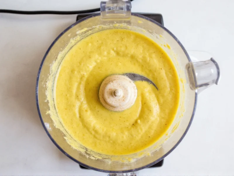 Blending homemade mustard in food processor