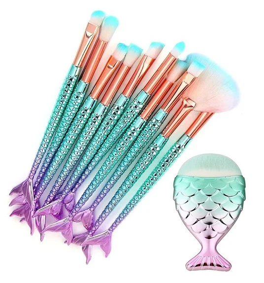 

3D Mermaid Cosmetic Makeup Brush set Eyeshadow Eyeliner Blush Brush, Customized color
