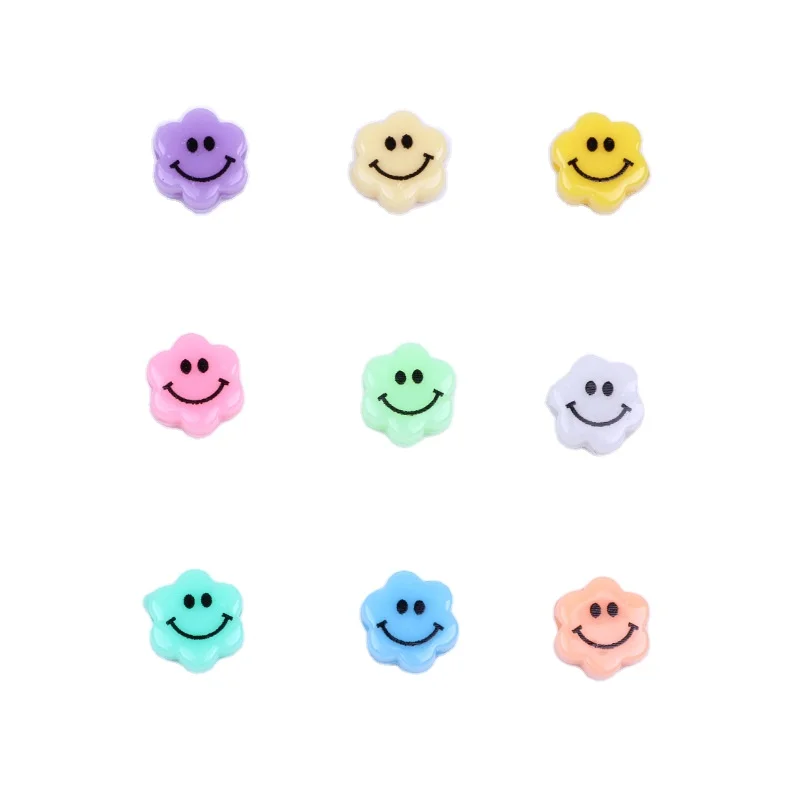 

Hobbyworker Ins Hot Sale 10mm Candy Colors Flower Smiley Face Loose Beads for DIY Bracelet Jewelry Making Supplies B0158