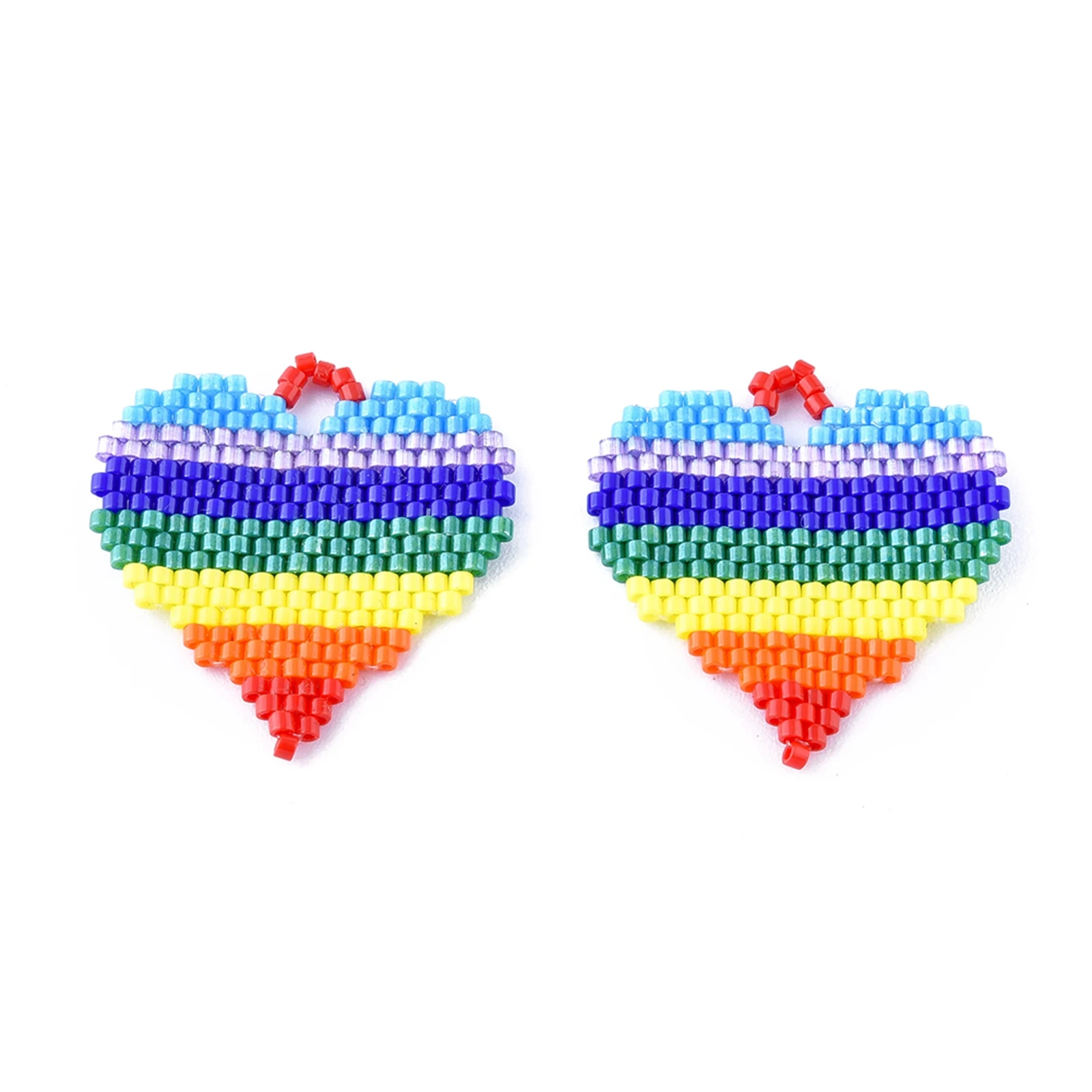 

PandaHall Loom Pattern Rainbow Stripe Heart Seed Beads Pendants, Colorful