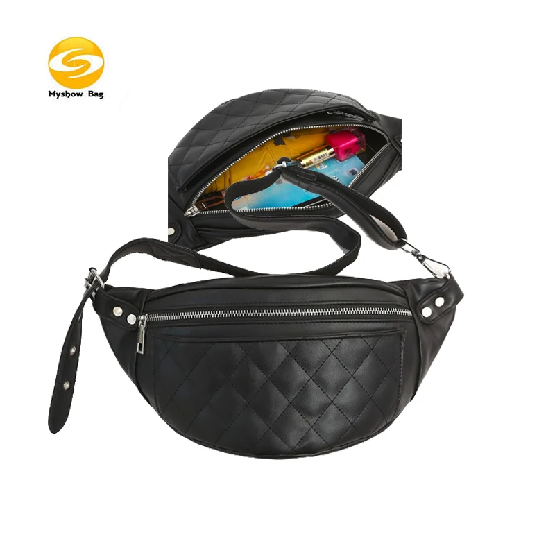 

quilted PU Leather waist bags,fashionable design fanny pack for men and women,unisex 2019 new Joggers Fanny Pack with 18" straps