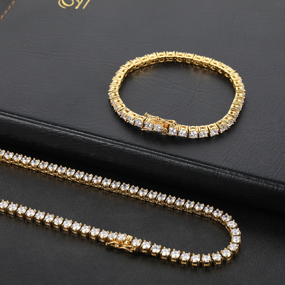 

Hot sale 18K Gold Plated Cuban Chain 4mm Stainless Steel Zircon Diamonds Women Men's Bracelet Hip Hop Tennis Bracelet