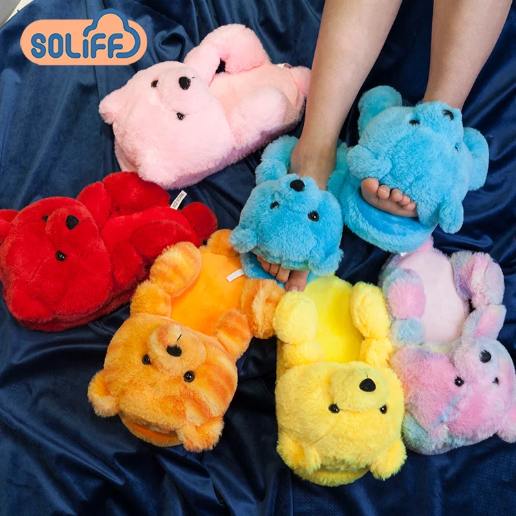 

Best selling multi-color women animal indoor slippers teddy bear plush slippers