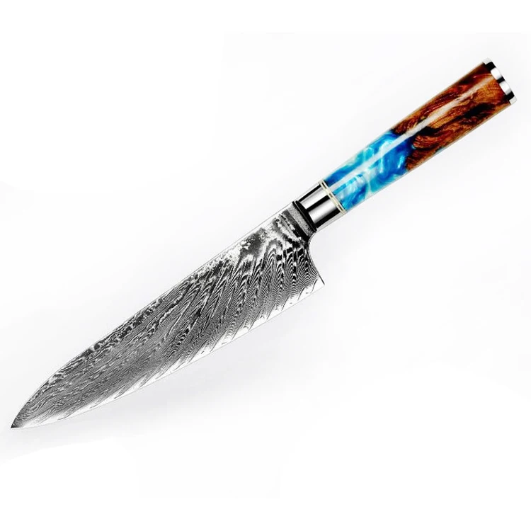 

Damascus 8" Chef Knife VG10 67 Layers Carbon Steel Japanese Kitchen Knives with Blue Resin Handle