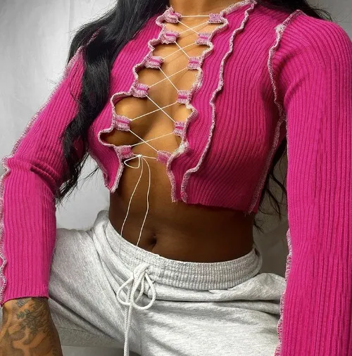 

Full Sleeve T-Shirt Lace Up Sweatshirt Summer Blouse Outfit and Gym Crop Tops for women, 6 colors