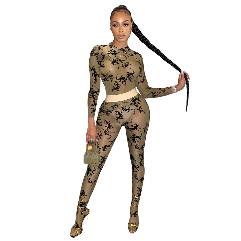 

Women Clubwear Sexy Outfits 2 Piece 2020 Women Two Piece Sets with Leggings Mesh 2 Piece Pants Set Ladies Sweat Suits