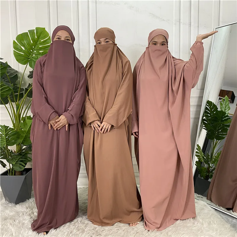 

4009 kuwii Middle Eastern solid color fashion plus size robe jilbab khimar kaftan one piece jilbab abaya muslim dress, 9 colors