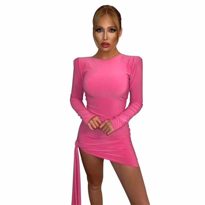 

fall women irregular lace up dress solid long sleeve bodycon dress woman casual dresses