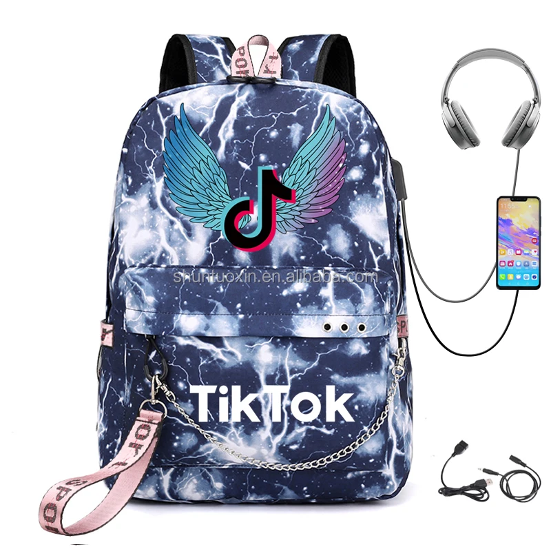 

kids children adults Tictok backpack Tiktok bag with USB charging headphone port