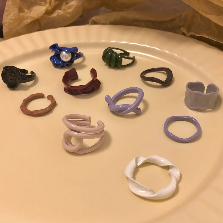 

wholesale 2021 korea fashion colorful open ring vintage geometric hollow paint ring hot selling party rings for girls