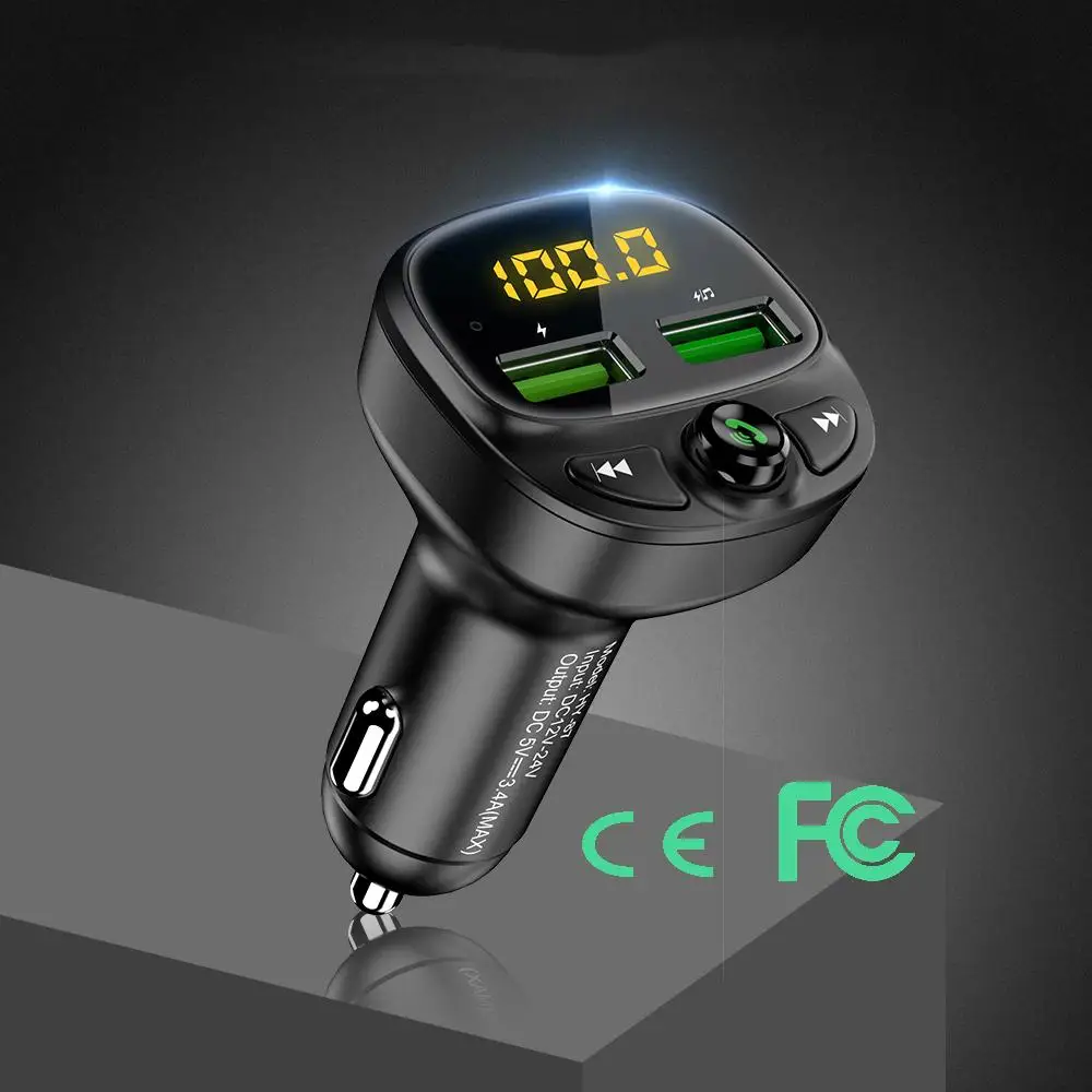 

Free Shipping 1 Sample OK Dual Usb Port Car Charge Adapter Blue tooth Fm Transmitter Car Phone Charger With Mp3 Player