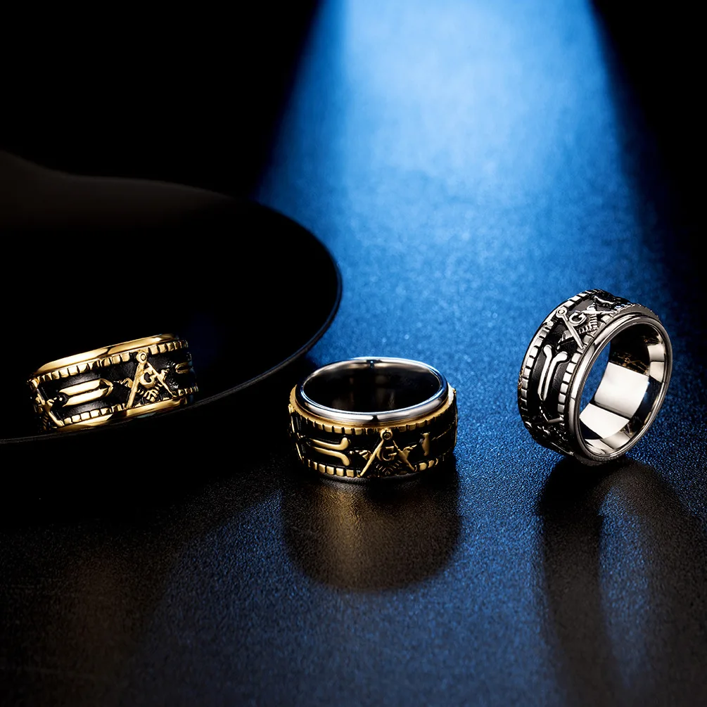

Rotatable Freemasonry Ring Titanium Steel Men's Ring Men Custom, Picture shows