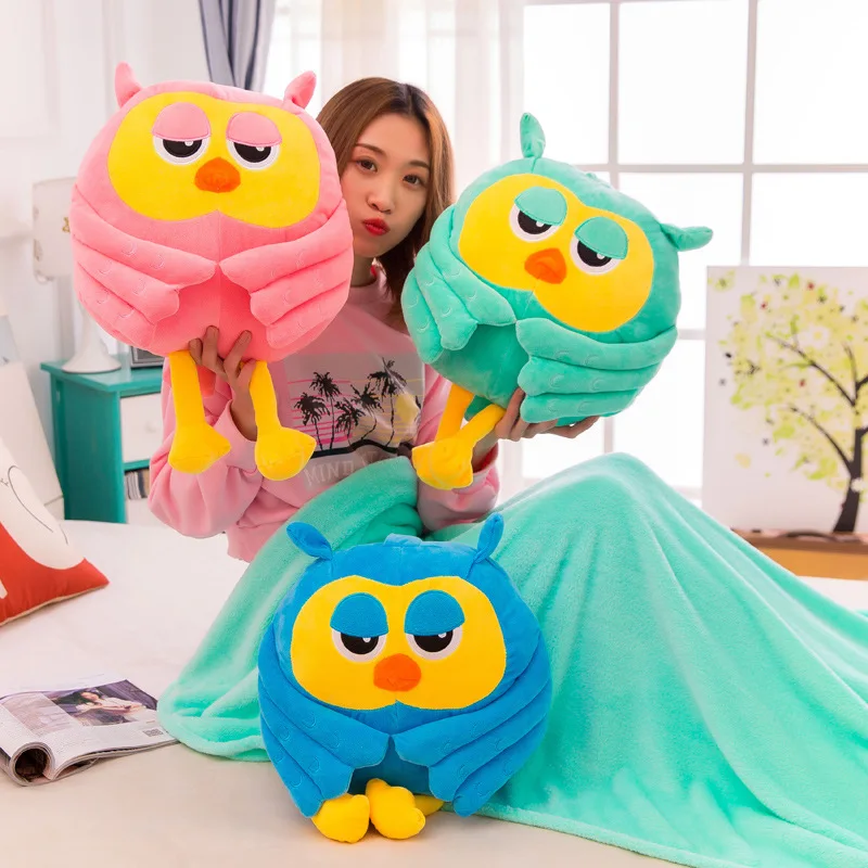 

Cartoon Owl Plush Pillow Toy Kids Baby Blanket Multifunctional Air Conditioner Blanket Children's Gift, Blue , red