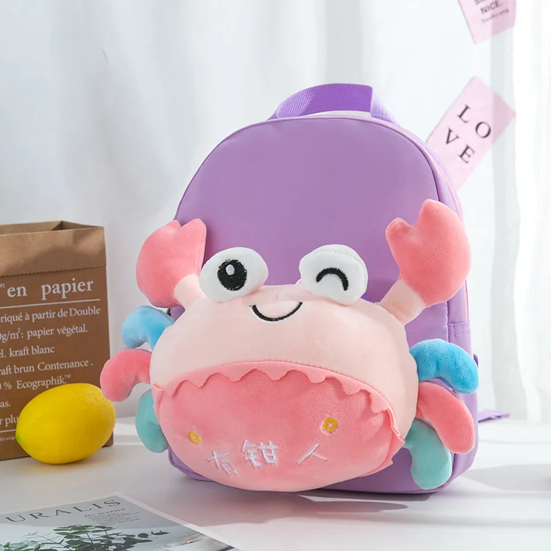 

2021 new cute fun light weight plush toys bag cute crab shape backpack kindergarten baby schoolbags, Customized color