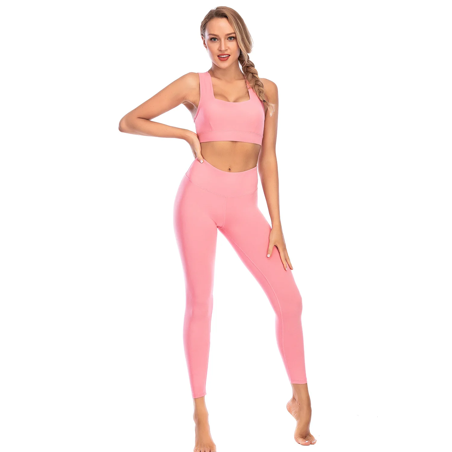 

2021 summer arrivals high waist tight gym sports fitness yoga legging active wear sets women clothes clothing, Picture shows