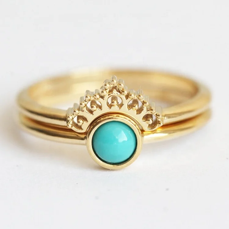 

Bohemian ring set fashion sterling silver real turquoise rings LYR0772