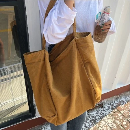 

Custom Large Canvas Handbag Women Totes Simple Lady Shoulder Bag Solid Color Reusable Shopping Bag