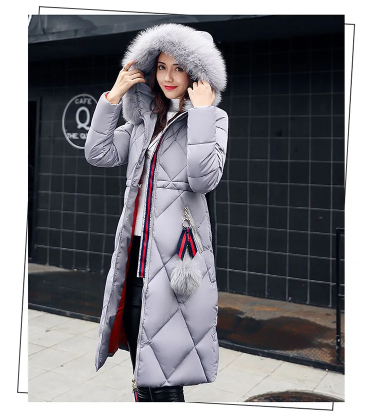 

hot selling Fur Collar Hat Dames Jassen Winter Jacket Women Slim Hairball Zipper Solid Parka Manteau Veste Femme Hiver Long Coat, Picture