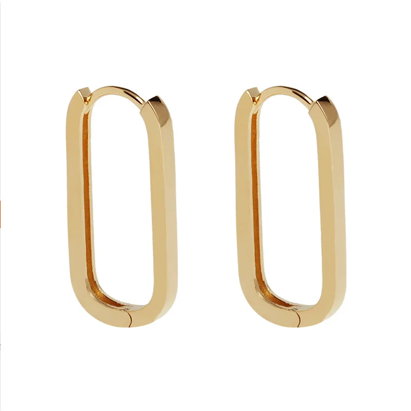 

Simple Design Geometric Rectangular Lock Buckle Gold Color Metal Oval Shape Small Hoop Earrings Women Party Jewelry