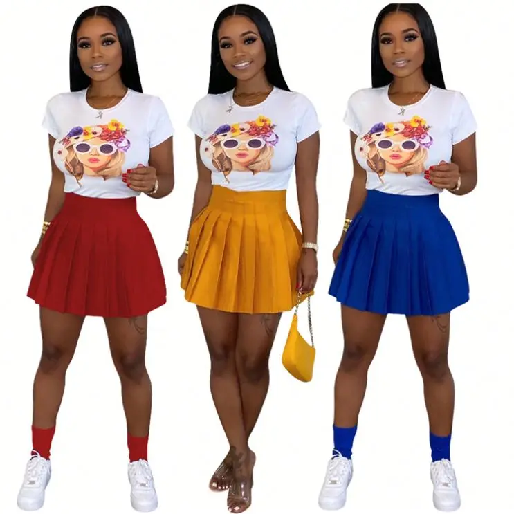 A110380 best price solid casual pleated Ladies Clothing Woman Fashion Mini Skirt