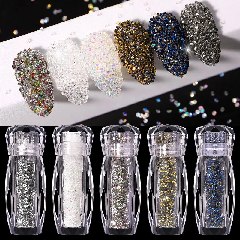 

Glass Micro Diamonds Pixie Crystal Strass Tiny AB Rhinestones Accessories Tool For Nails Jars 3D Shiny Mini Nail Art Decorations, Clear, ab, silver, black, rainbow, gold, blue, red
