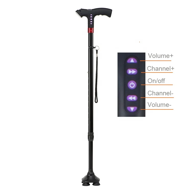 

Foldable adjustable smart walking stick with radio