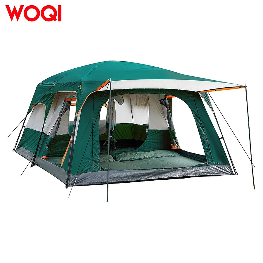 Woqi Extra Large Tent 12 Person Family Cabin Tents 2 RoomsStraight Wall 3 Doors and 3 Window  With Mesh WaterproofDou
