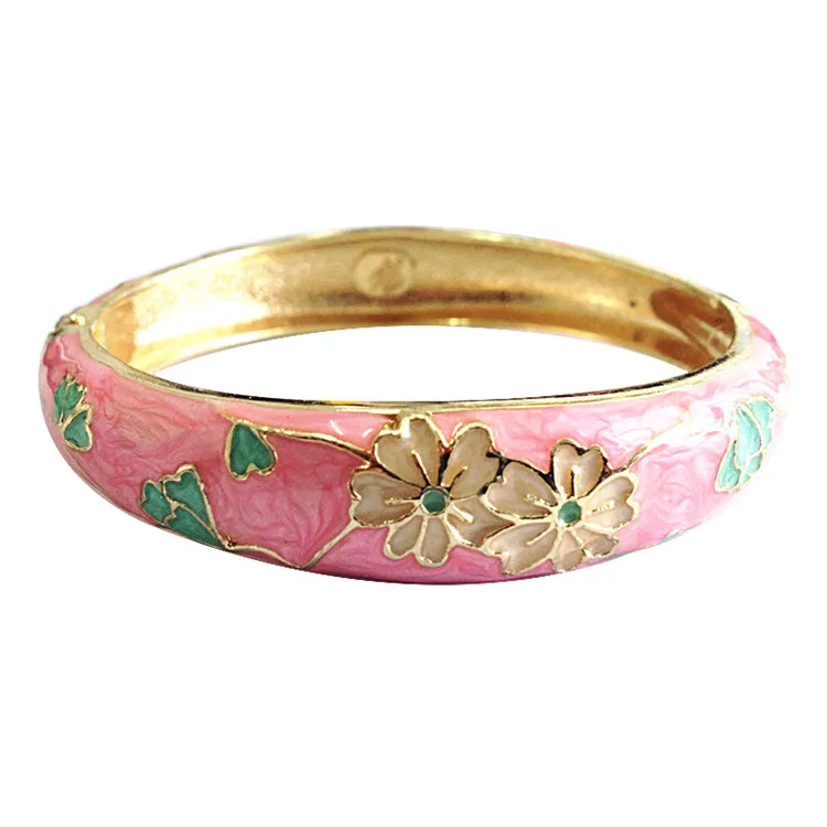 

WIIPU Cloisonne Alloy Bracelet Flower Shaped Bracelet Vintage Ethnic Style Jewelry
