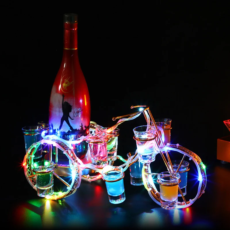 

Illuminated LED Shot Glass Display Stand Bicycle Lighted Bottle Glorifier Shelf, Golden
