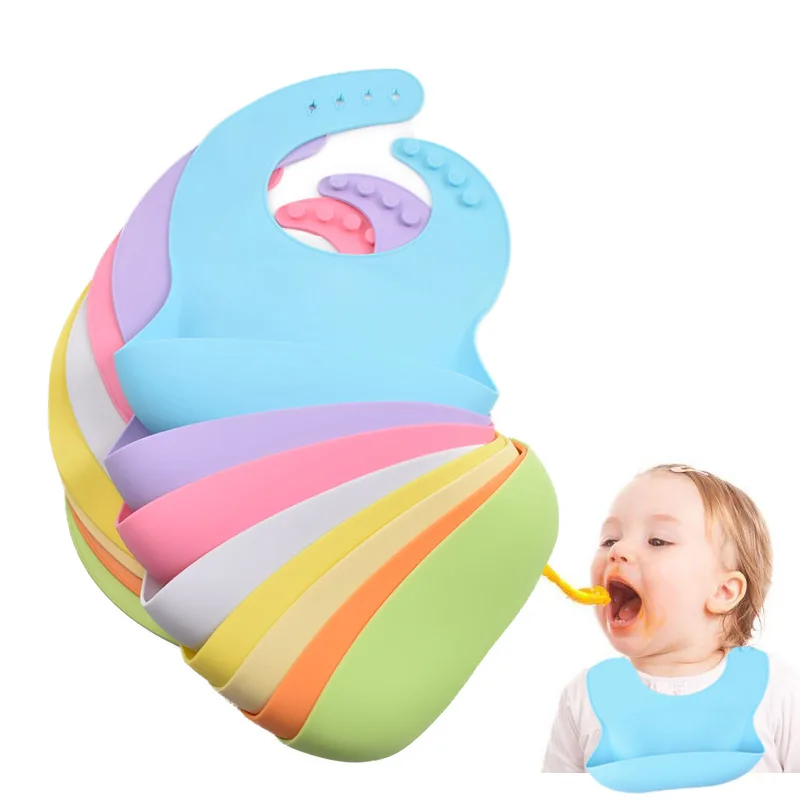 

Customized Bbay Bibs Silicone BPA free Food Grade Easily Clean Crumb Catcher Design Waterproof Baby Silicone Bib, Customized color