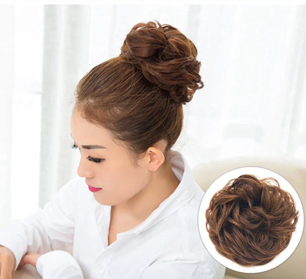 

OMG ball ring wigs hair accessories bundles Elastic Band Synthetic messy Donut Hair Bun Pad chignon hair pieces for wedding, As our picture