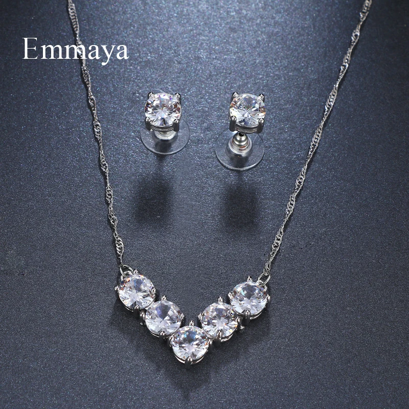 

Emmaya Brand Gorgeous Fashion AAA Cubic Zircon Round Crystal Earrings Necklace Set For Women Elegance Bride Jewelry Gift