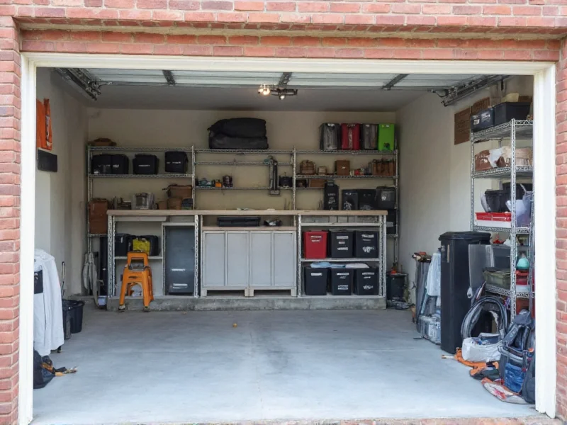 Organized garage with custom shelving and labeled storage bins