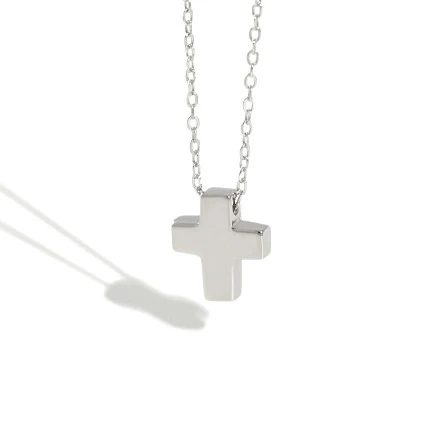 

H-N502 Minimalist women men fashion charm 925 sterling silver cross necklace, White gold