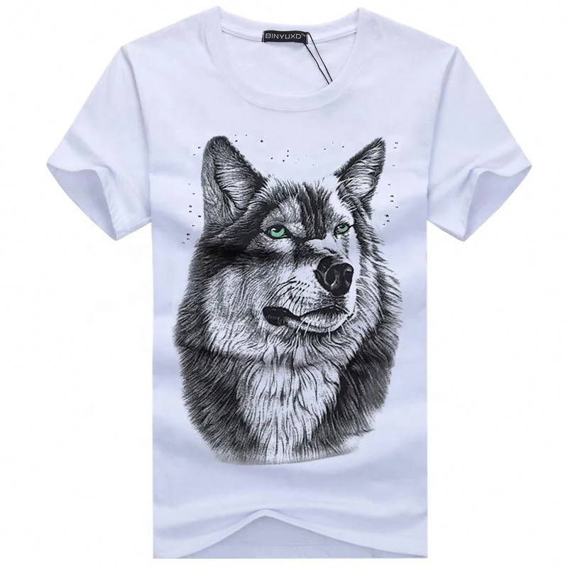 

Summer 2020 new short-sleeved T shirt men's large size young stylish 3D Wolf head