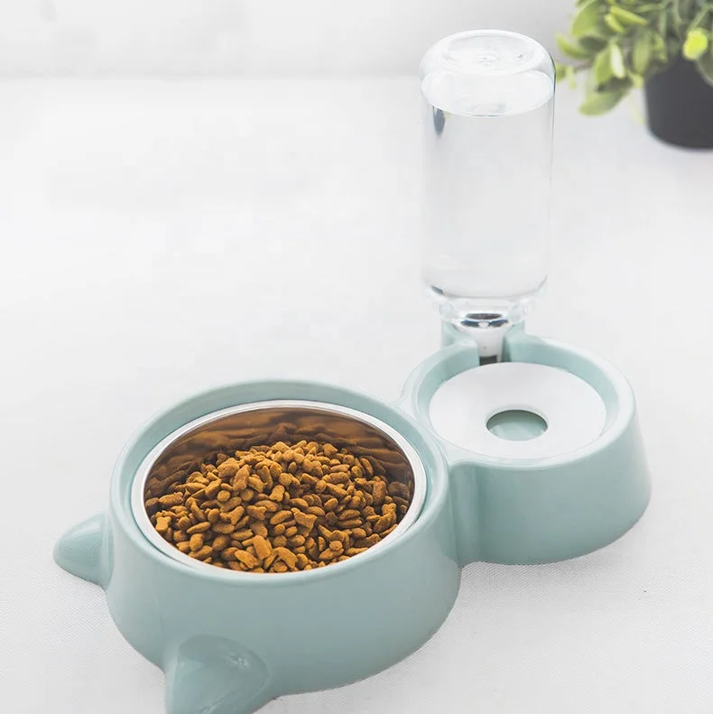 

Secure automatic stainless steel dog food bowl cat food dispenser smart feeder water bottle pet plastic feeder training bowl, Blue,grey,pink