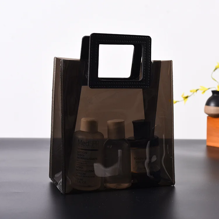 

Customized Pvc Tote Shopping Bag Transparent with Black color Women Fashion Waterproof bag