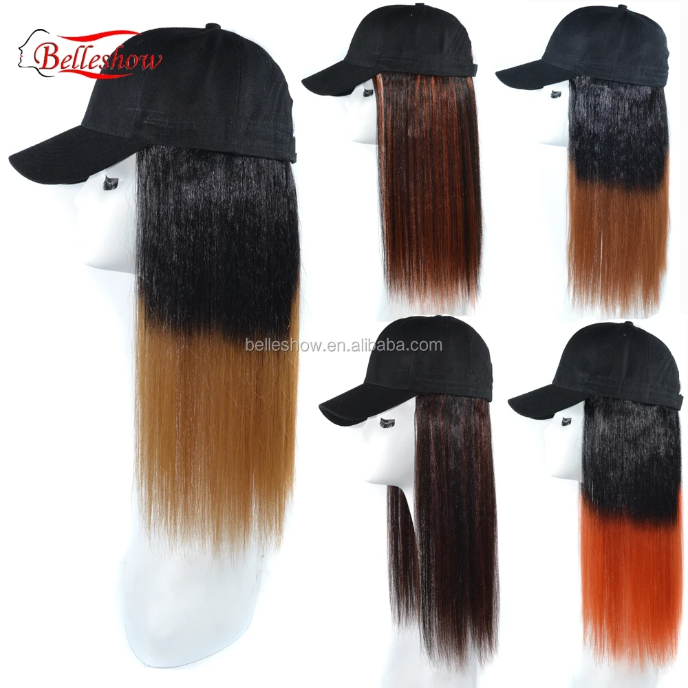 

Hot sell wholesale cheap black long straight hair Multi-color optional cap wig Baseball cap wig straight long braid